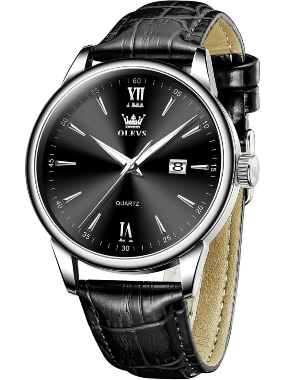 Stylish Men's Waterproof Leather Casual Dress Watch with Date Feature